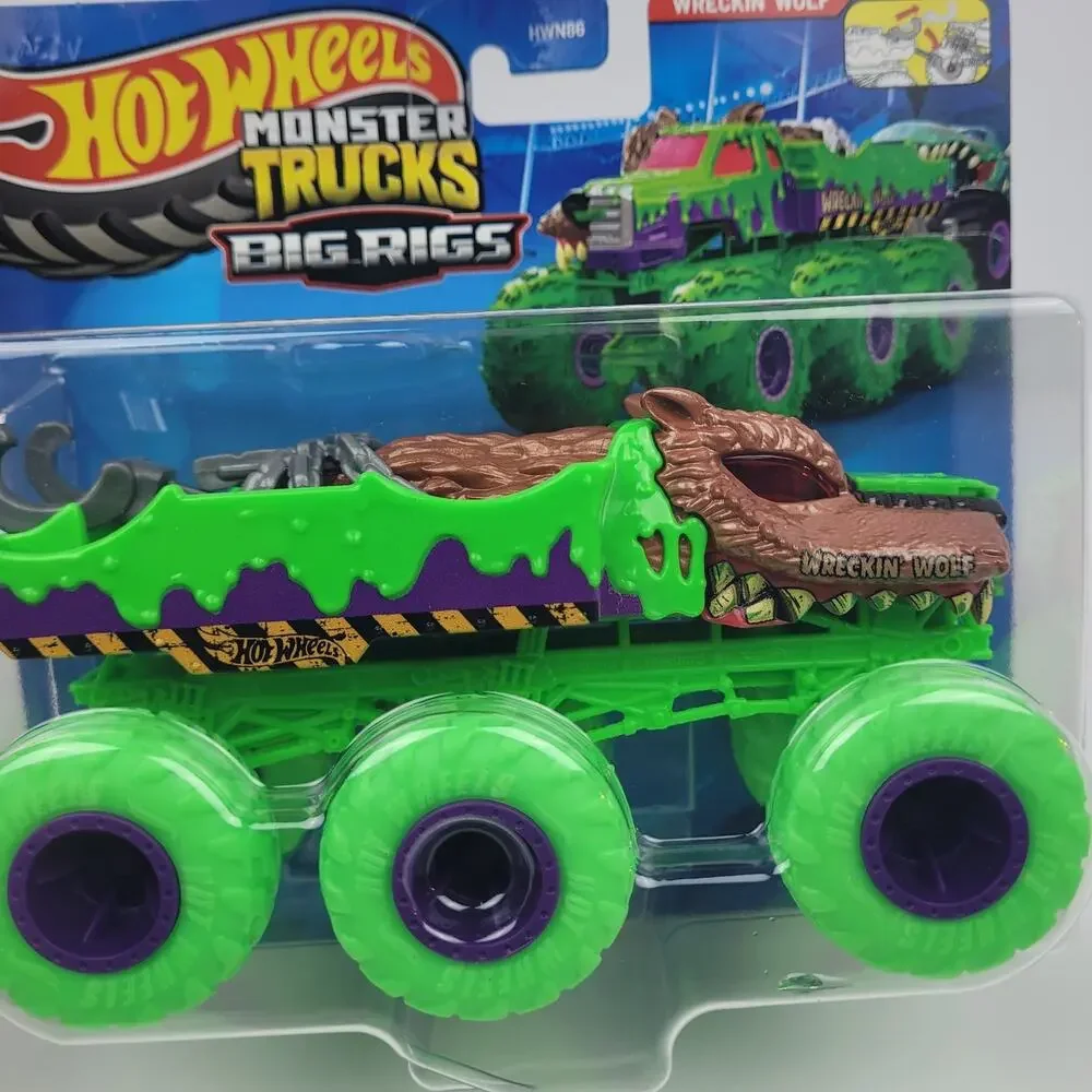 2026 Hot Wheels Monster Trucks Big Rigs Wreckin Wolf Green Purple 1:64 Diecast